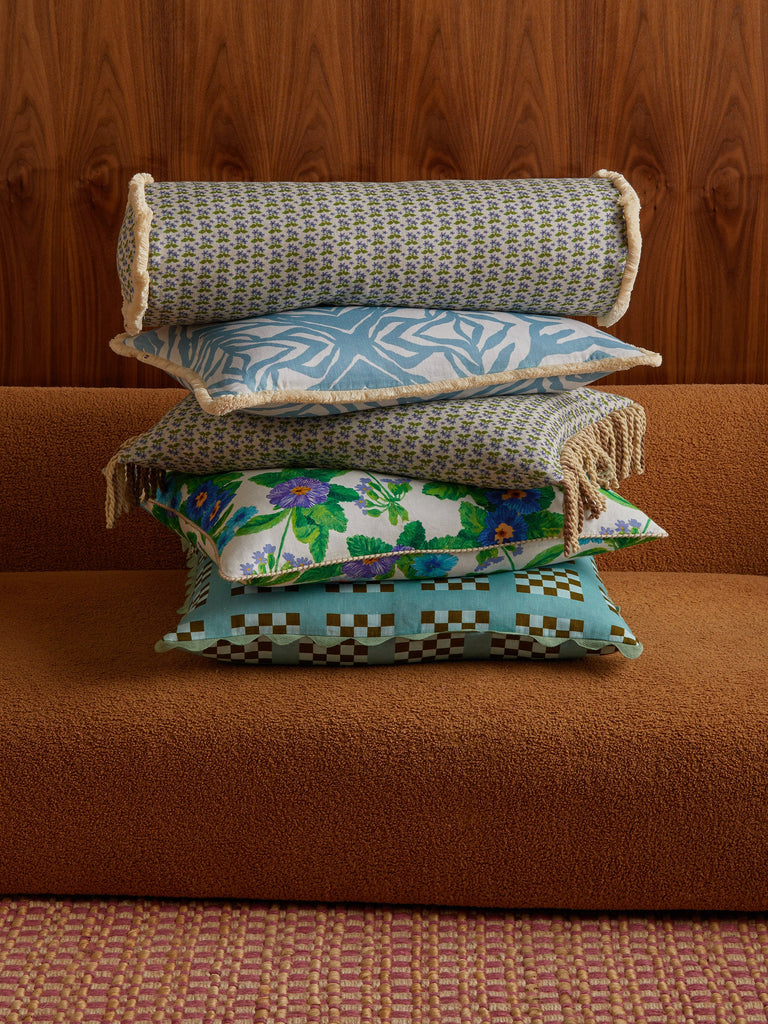 Lattice Blue 60cm Cushion styled