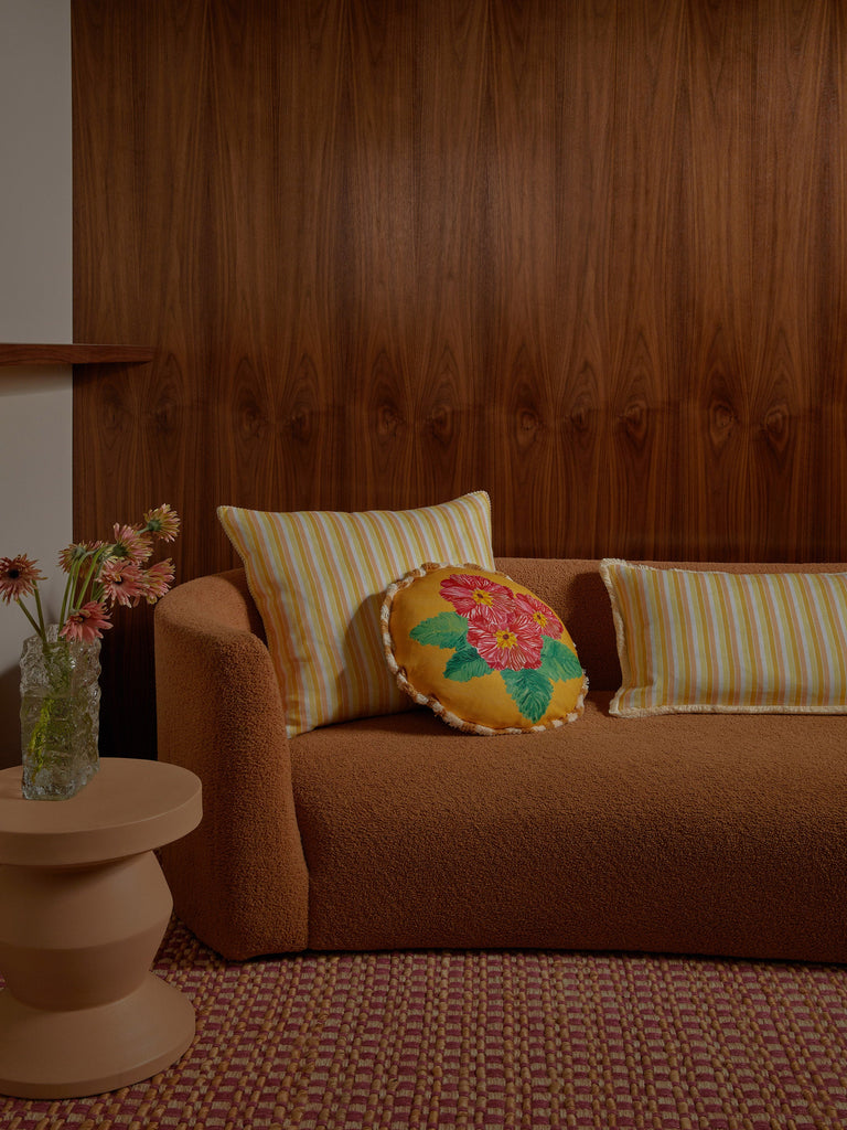 Delilah Yellow 45cm Round Cushion styled