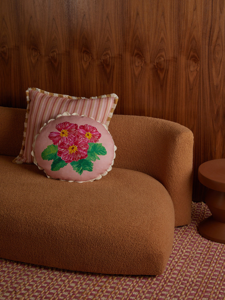 Garden Stripe Pink 50cm Cushion styled