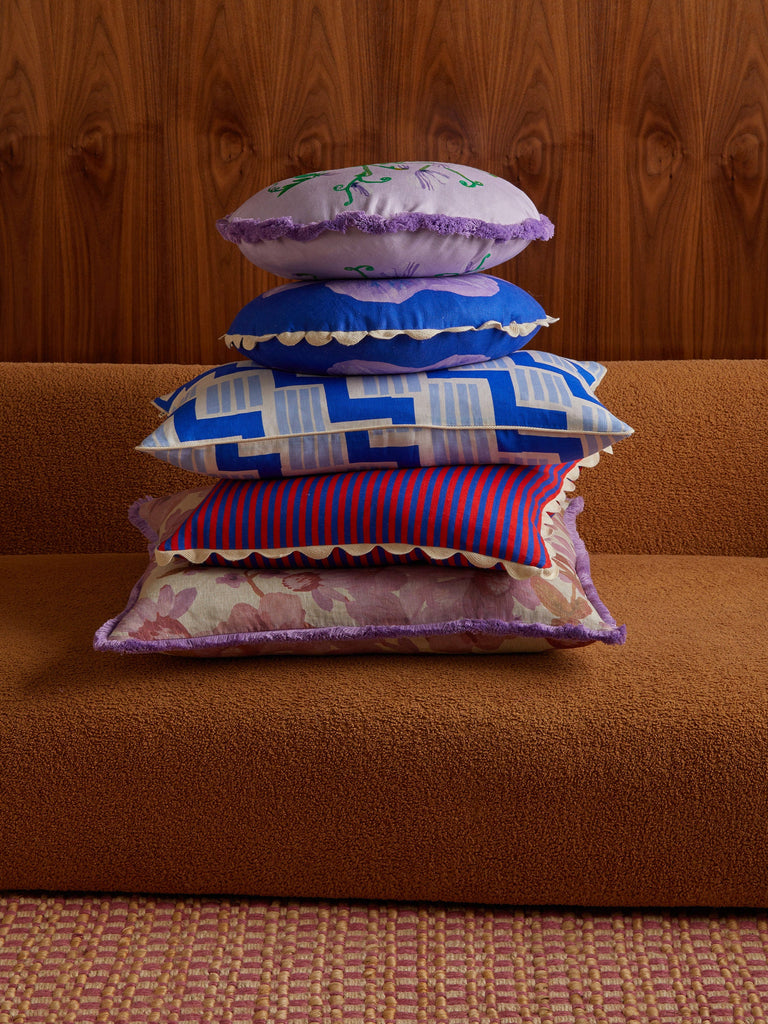 Pansy Klein Blue 45cm Round Cushion styled