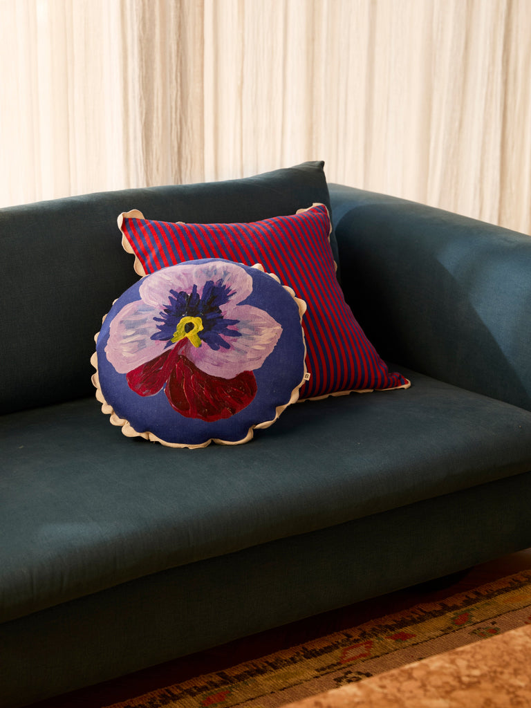 Pansy Klein Blue 45cm Round Cushion styled