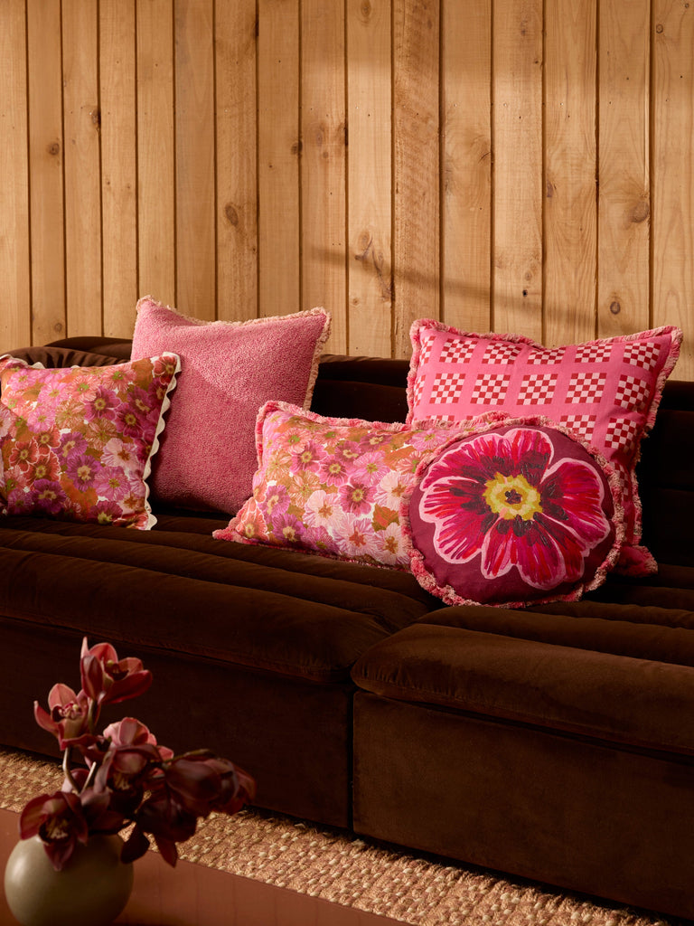 Floriana Pink 45cm Round Cushion styled