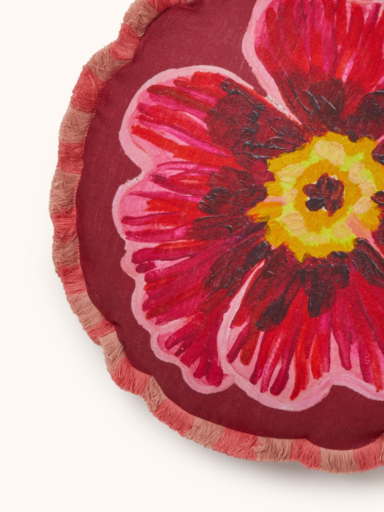 Floriana Pink 45cm Round Cushion styled living room