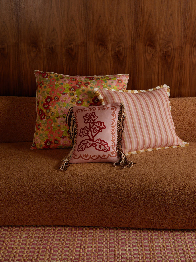 Garden Stripe Pink 50cm Cushion styled