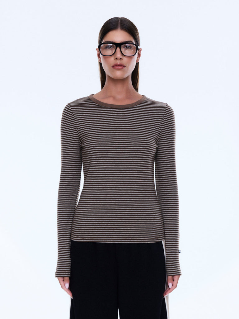 Piper Long Sleeve Stripe Top - Sand Stripe