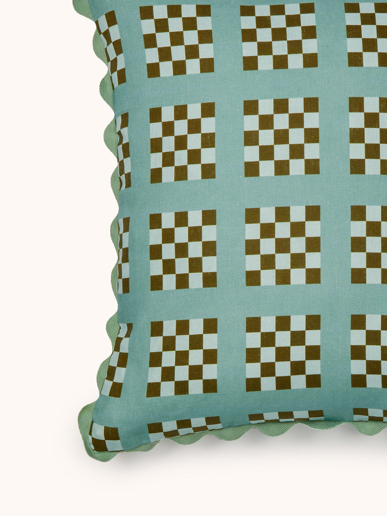 Lattice Blue 60cm Cushion styled living room