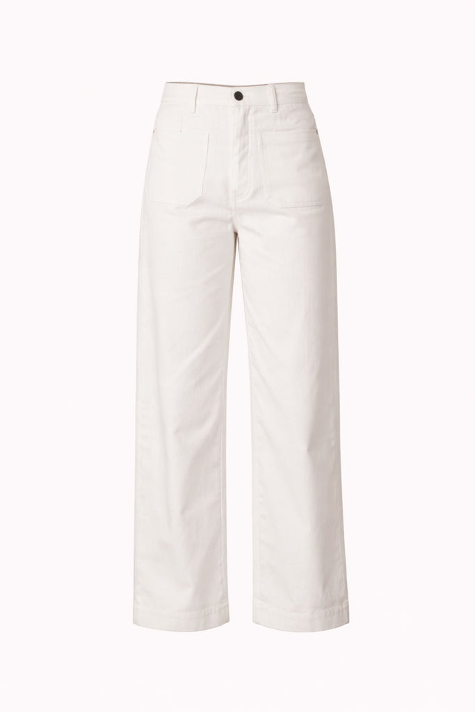Ghost image of white cotton pants with front pocket detail