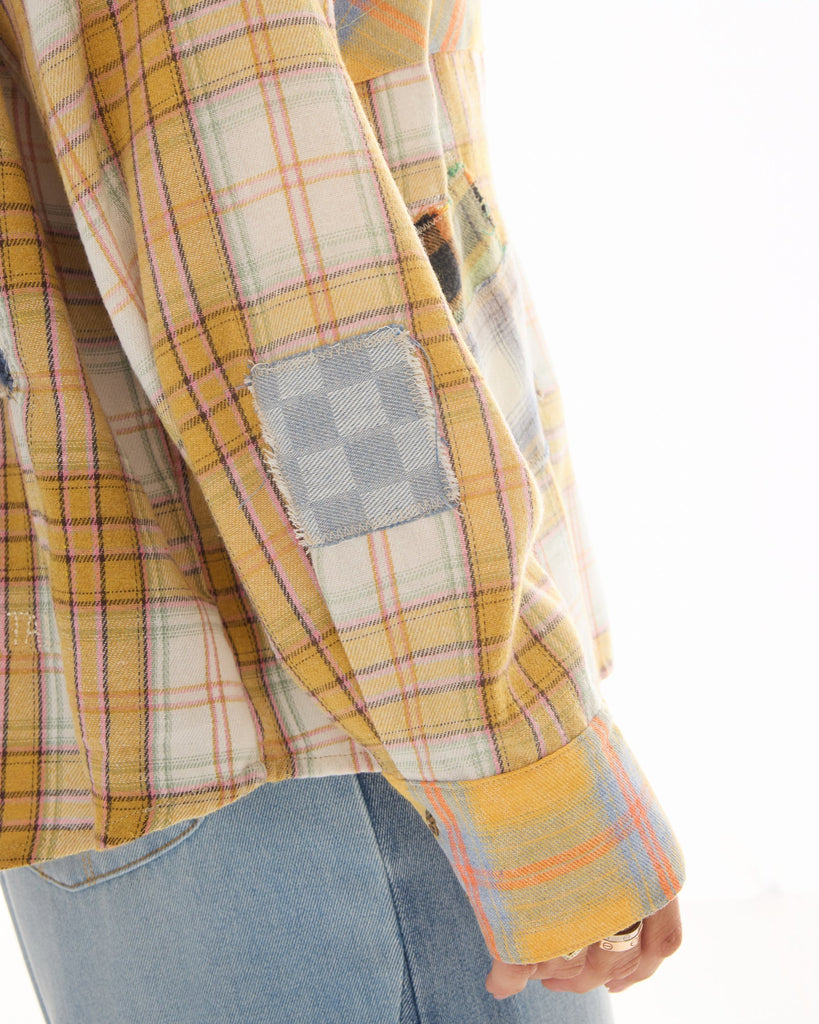 Patched Up Yellow Flannel Western Shirt