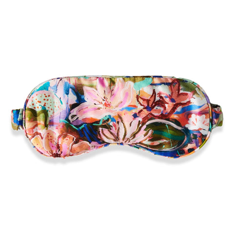 jumbled kip and co Kezz Brett waterlily waterway silk eye mask sleep floral bright flowers blue pink green gift luxe gifting  australia jumbledonline