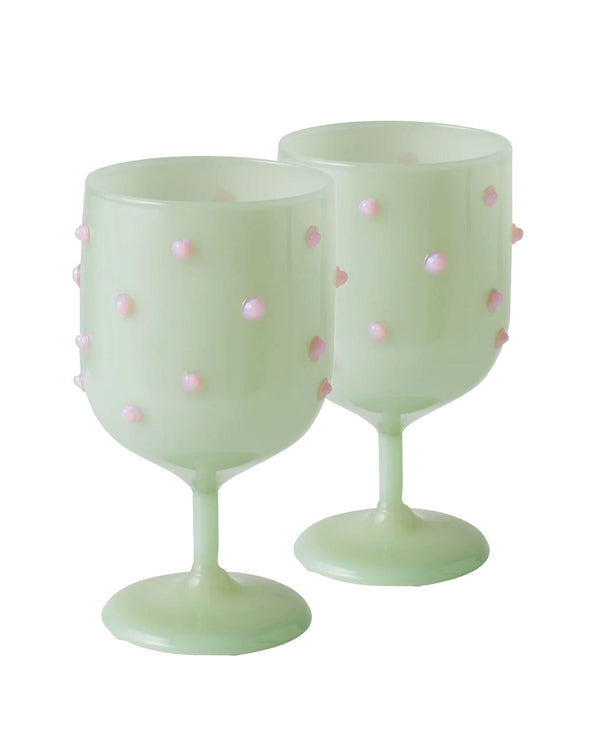 jumbled kip and co pistachio polkadot wine glass mint green pale pink tumbler entertaining  table glassware design party australia jumbledonline
