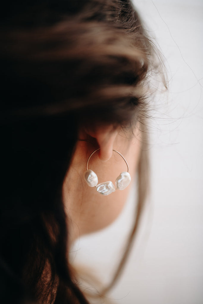 jumbled Peggy and twig Skye pearl earrings handmade hoop womens gift Christmas bridal australia jumbledonline