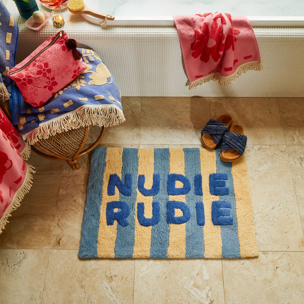 jumbled sage and clare luna ira nudie nudie bath mat blue jean stripe bathroom cotton plush australia jumbledonline