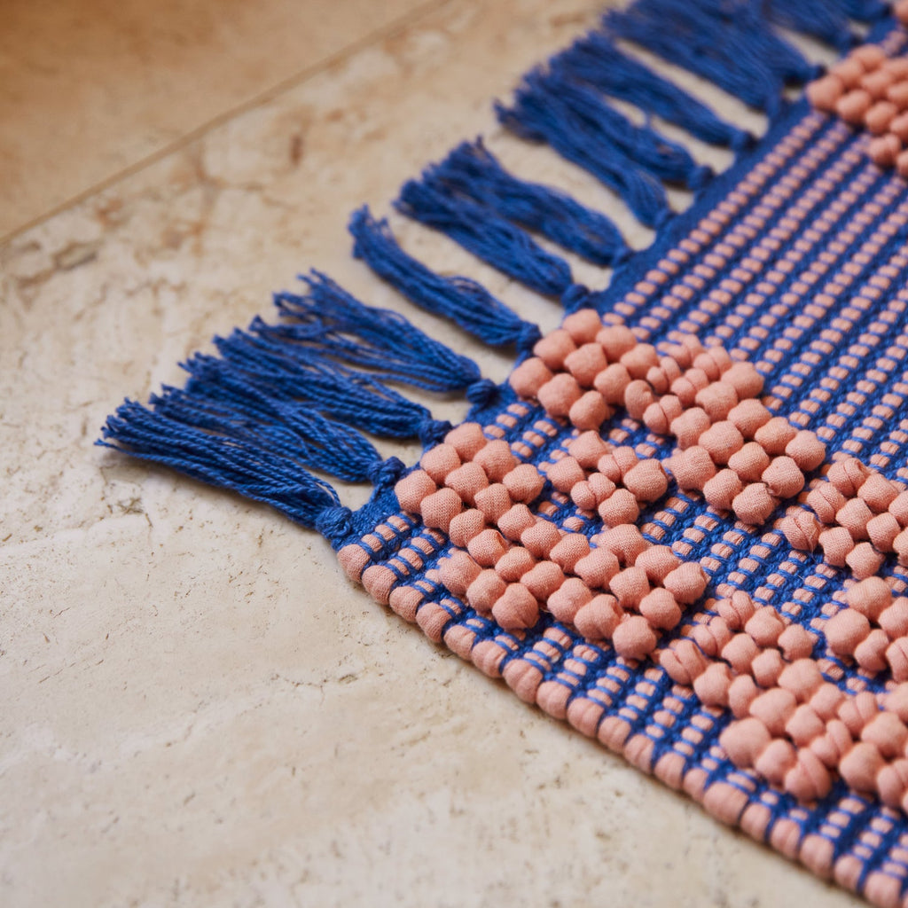 jumbled sage and clare sawa cotton mat bath bathroom kitchen floor blue peach fringe australia jumbledonline