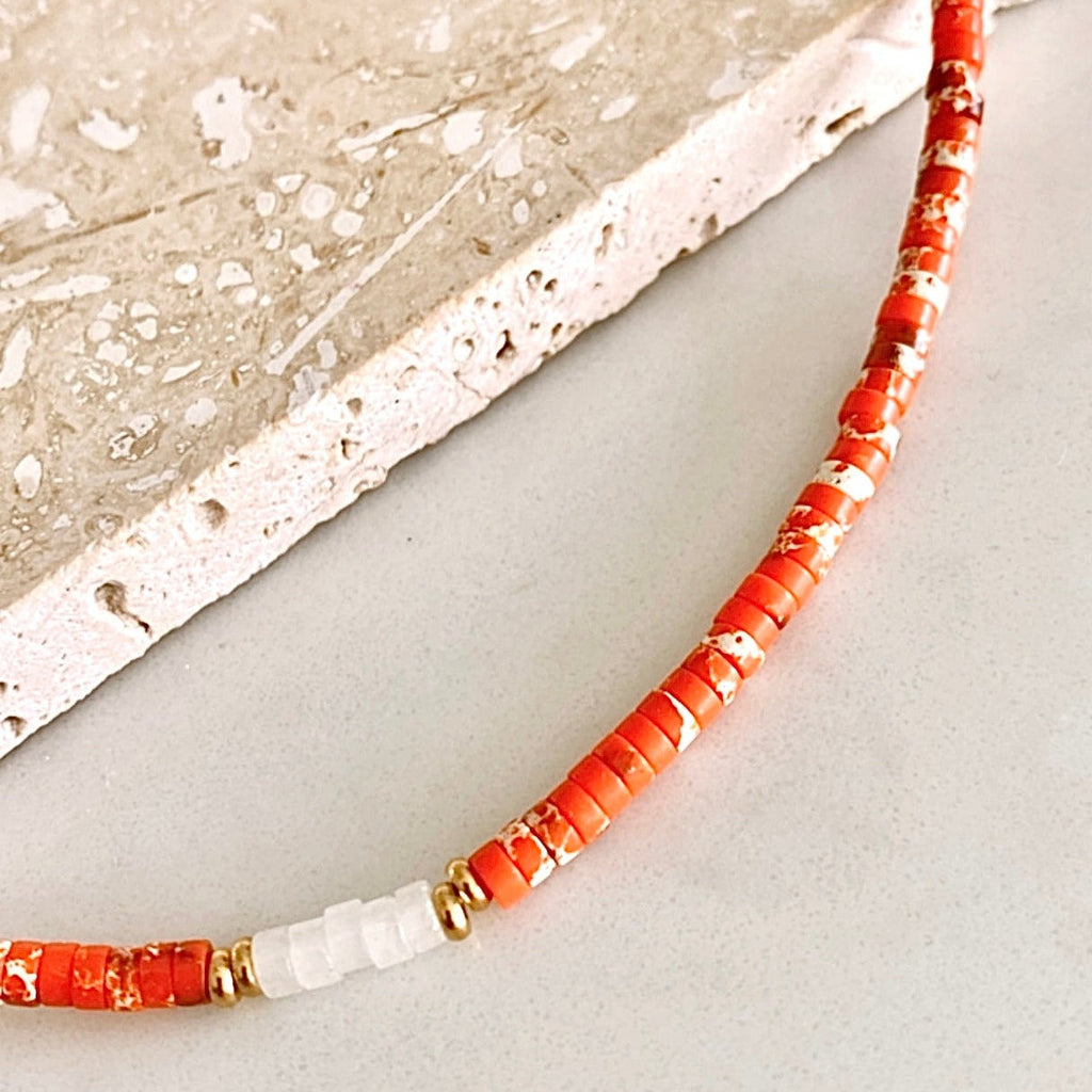 jumbled salty safari maui beaded choker tangerine orange beads handmade necklace bright accessory australia women's fashion jumbledonline pearl