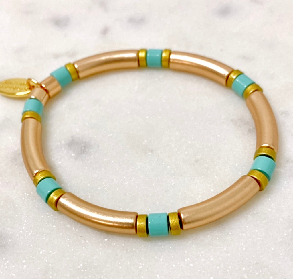 jumbled salty safari zala bracelet bangle gold blue aqua bright fun womens fashion accessory australia jummbledonline handmade beaded 