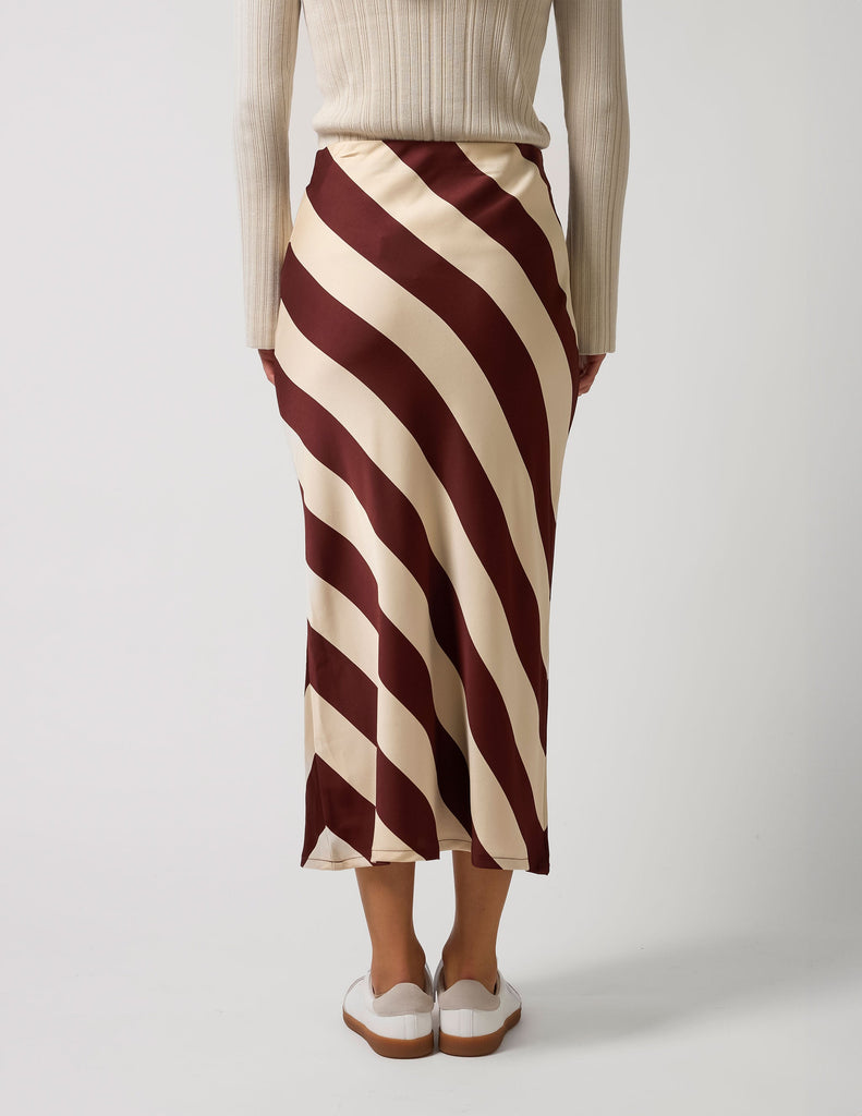 jumbled stella and gemma liv skirt merlot stripe maroon Burgundy beige bias cut winter womens fashion australia maxi silk jumbledonline