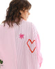 jumbled the tales lucky club shirt womens stripe pink collar button up star swan four leaf clover fun bright fashion australia orange nsw collaboration oversized cuff relaxed front pocket weekend wear workwear tenpin bowling pool cowboy denim jeans boots night out